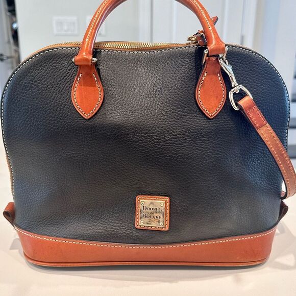 Dooney & Bourke Black and Tan Leather Satchel - Picture 1 of 16